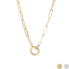 Load image into Gallery viewer, 18K Gold PVD Paperclip Rhinestone Charm Holder Necklace: Gold