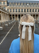 Load image into Gallery viewer, Embellished Hair Bow Barrette Clip | Hand-Stitched: White