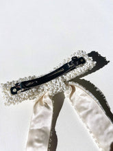Load image into Gallery viewer, Embellished Hair Bow Barrette Clip | Hand-Stitched: White