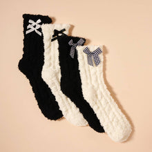 Load image into Gallery viewer, Fuzzy Floral & Bows Crew Socks