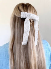Load image into Gallery viewer, Embellished Hair Bow Barrette Clip | Hand-Stitched: White
