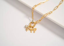 Load image into Gallery viewer, 18K Gold PVD Paperclip Rhinestone Charm Holder Necklace: Gold