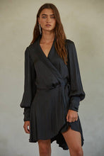 Load image into Gallery viewer, Black Satin Dress