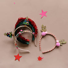 Load image into Gallery viewer, Stripy Pom Pom Reindeer Headband
