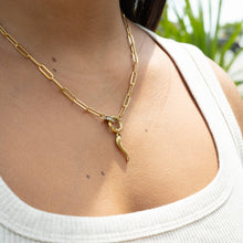 Load image into Gallery viewer, 18K Gold PVD Paperclip Rhinestone Charm Holder Necklace: Gold