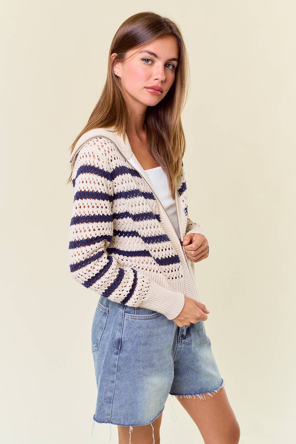 The Willow Pointelle Zip Cardigan