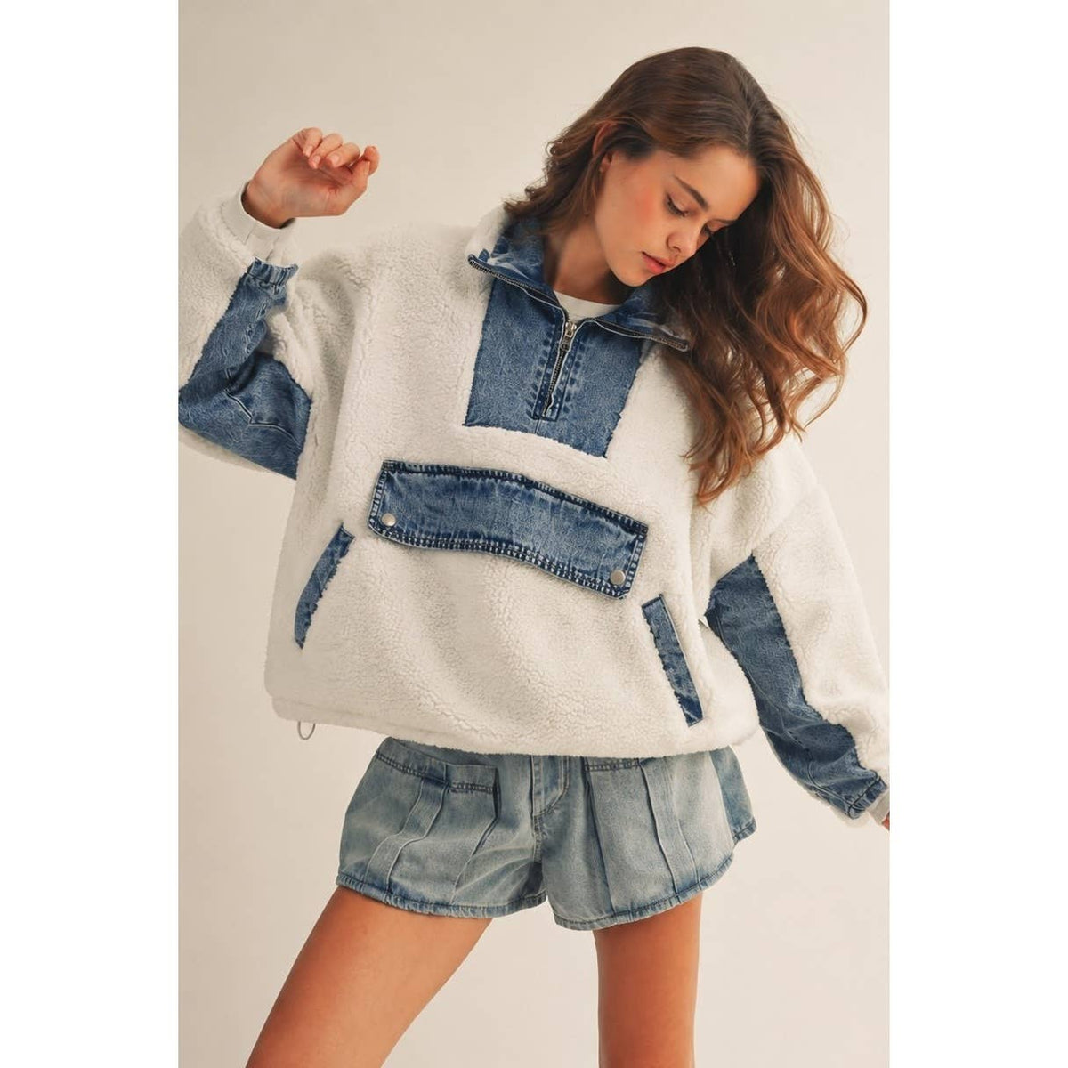 Vintage Terrain Denim Contrast Fleece Pullover