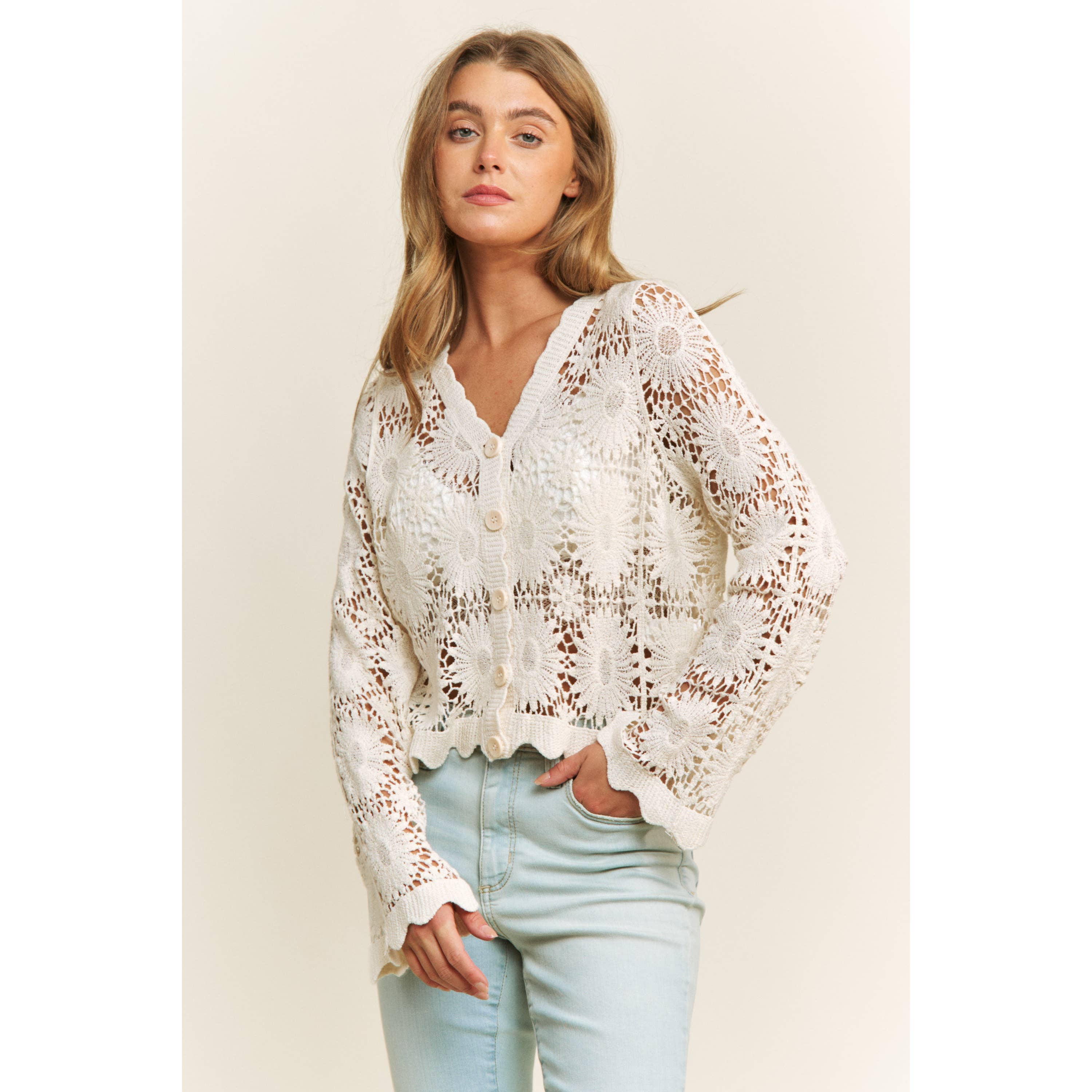 Luna Bloom Scallop Crochet Top