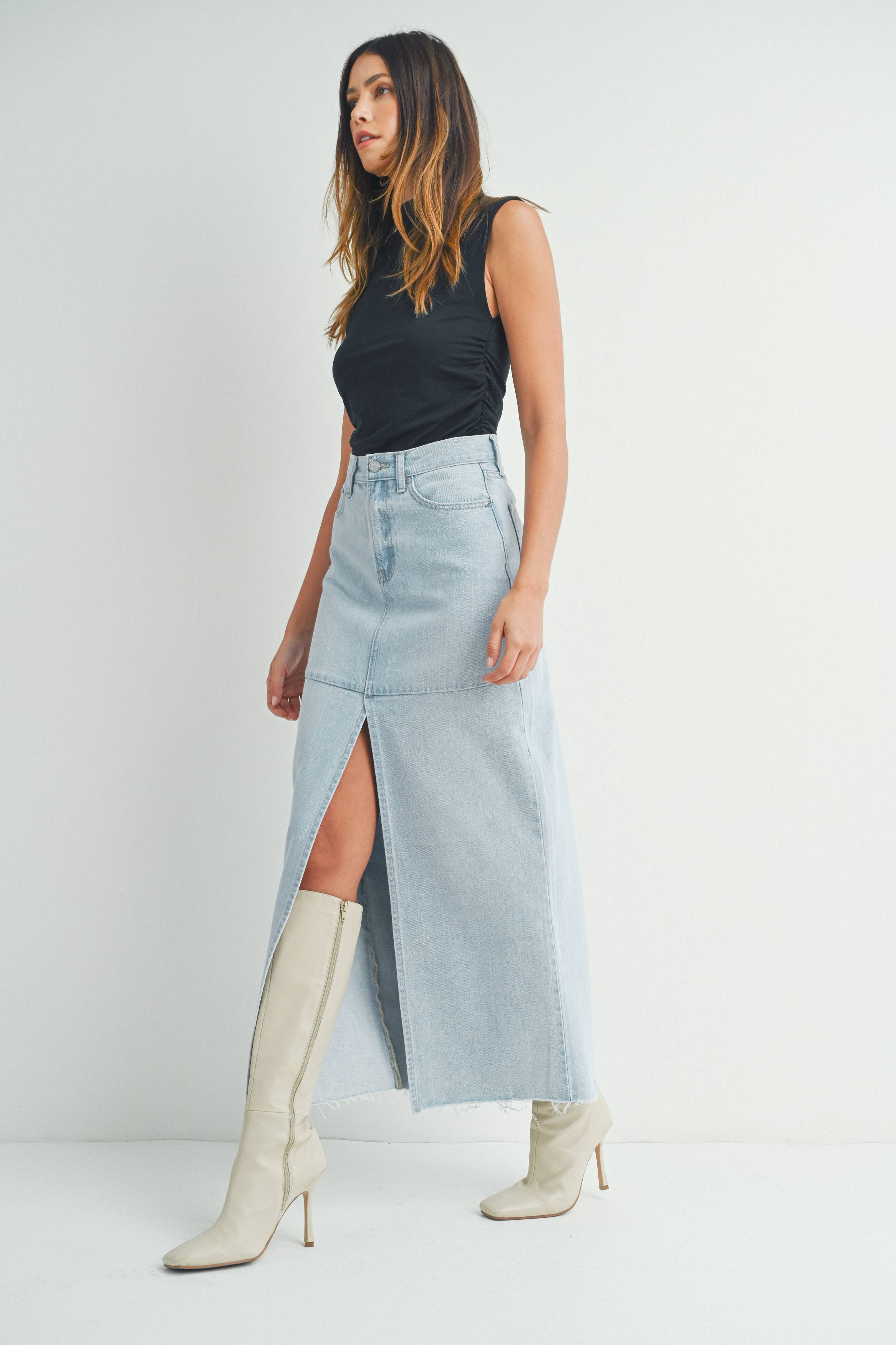 Maxi Open Slit Denim Skirt