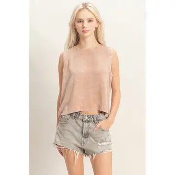 Mineral Wash Button Back Tank