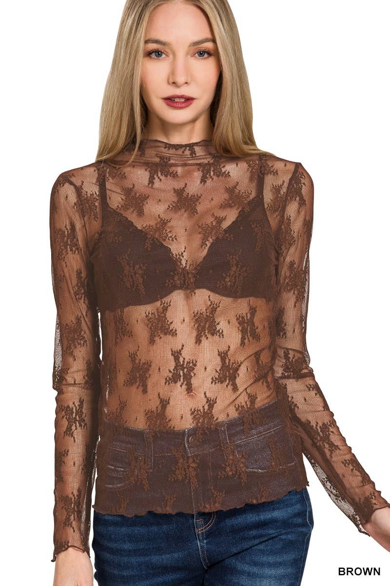 Semi Sheer Mesh Lace Shirt