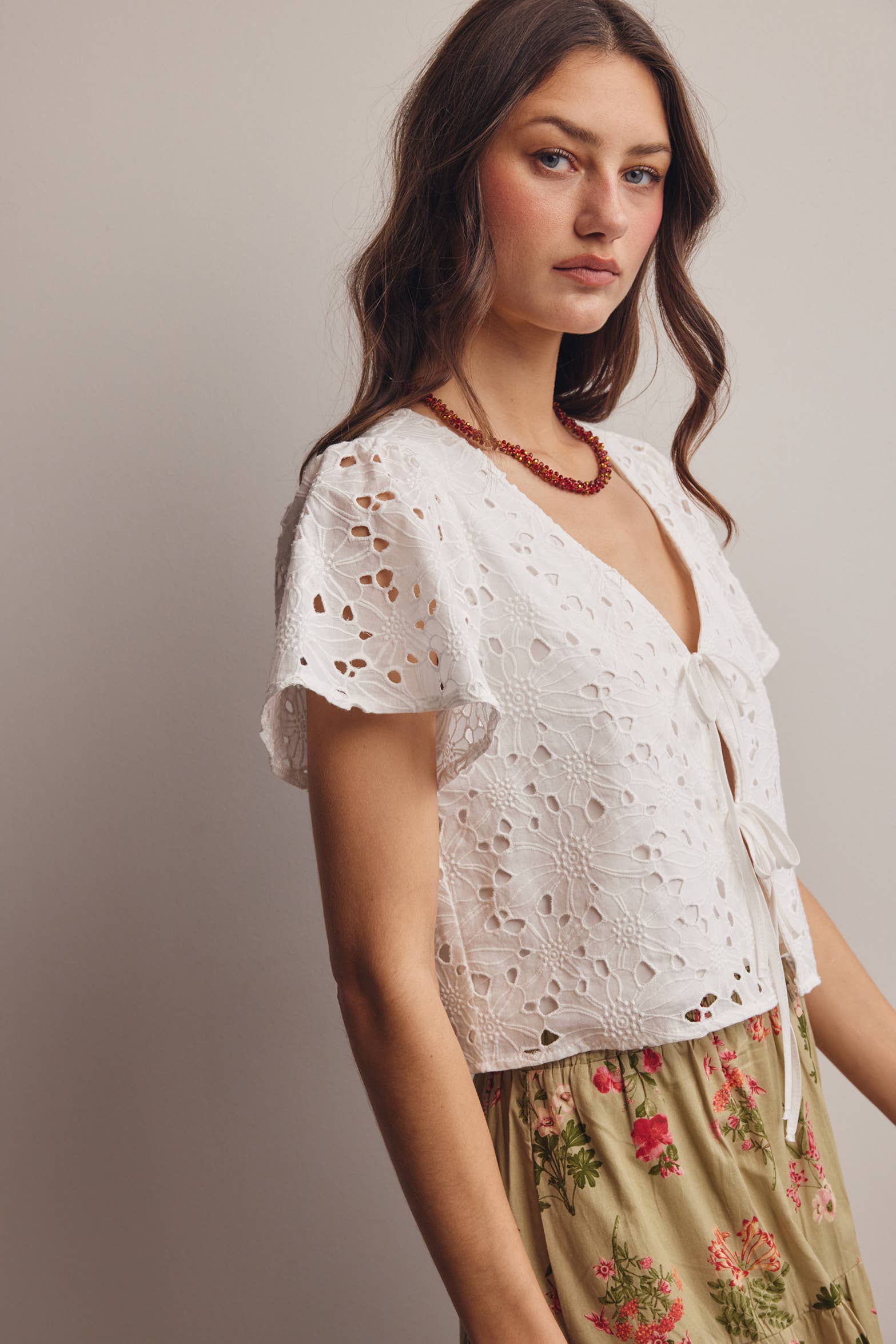 The Ivory Bloom Tie-Front Top