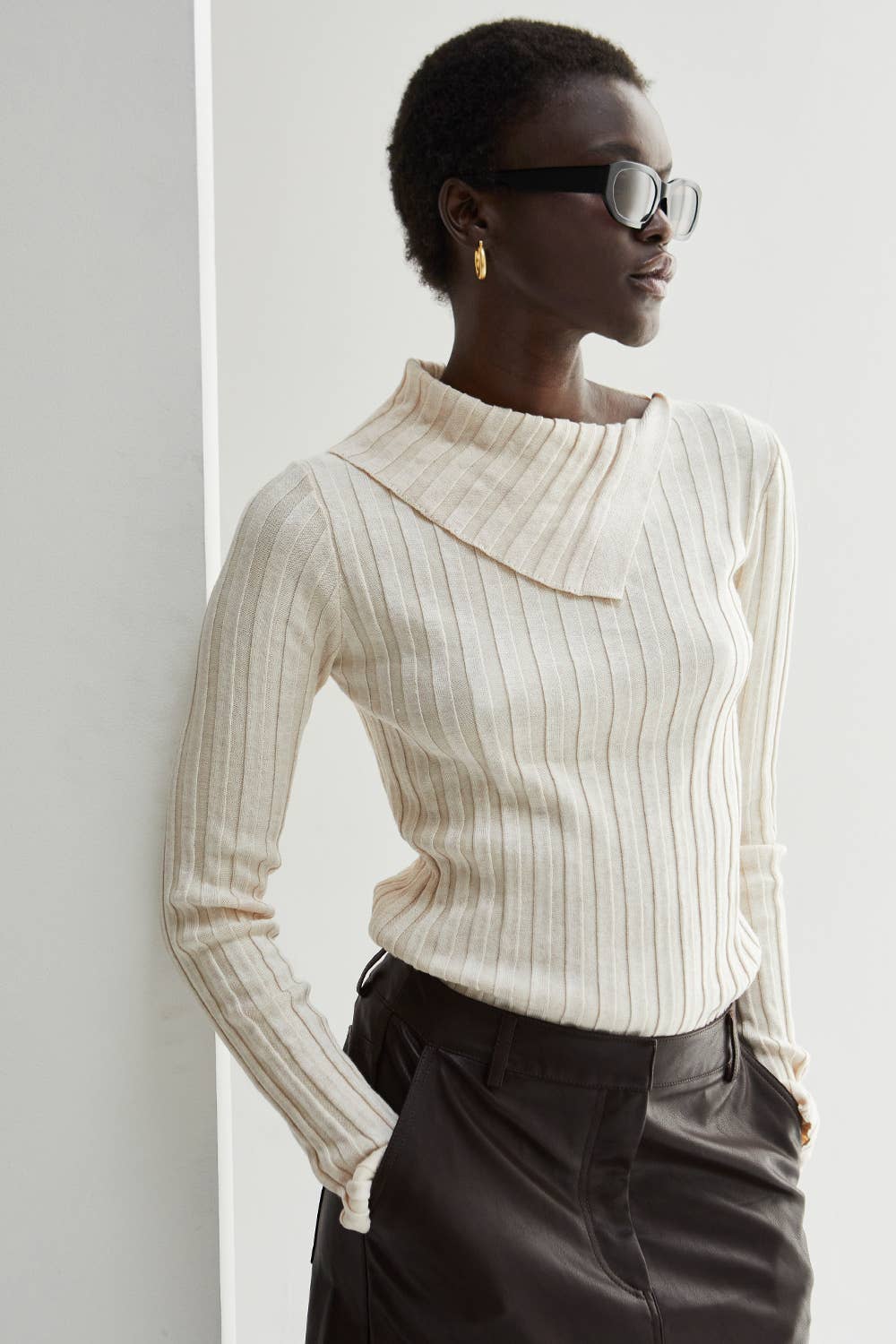 Raven Neck Flap Ribbed Sweater