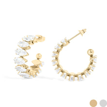 Load image into Gallery viewer, 18K Gold PVD Stainless Steel Marquis CZ Stone Hoop Earrings
