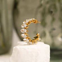 Load image into Gallery viewer, 18K Gold PVD Stainless Steel Marquis CZ Stone Hoop Earrings
