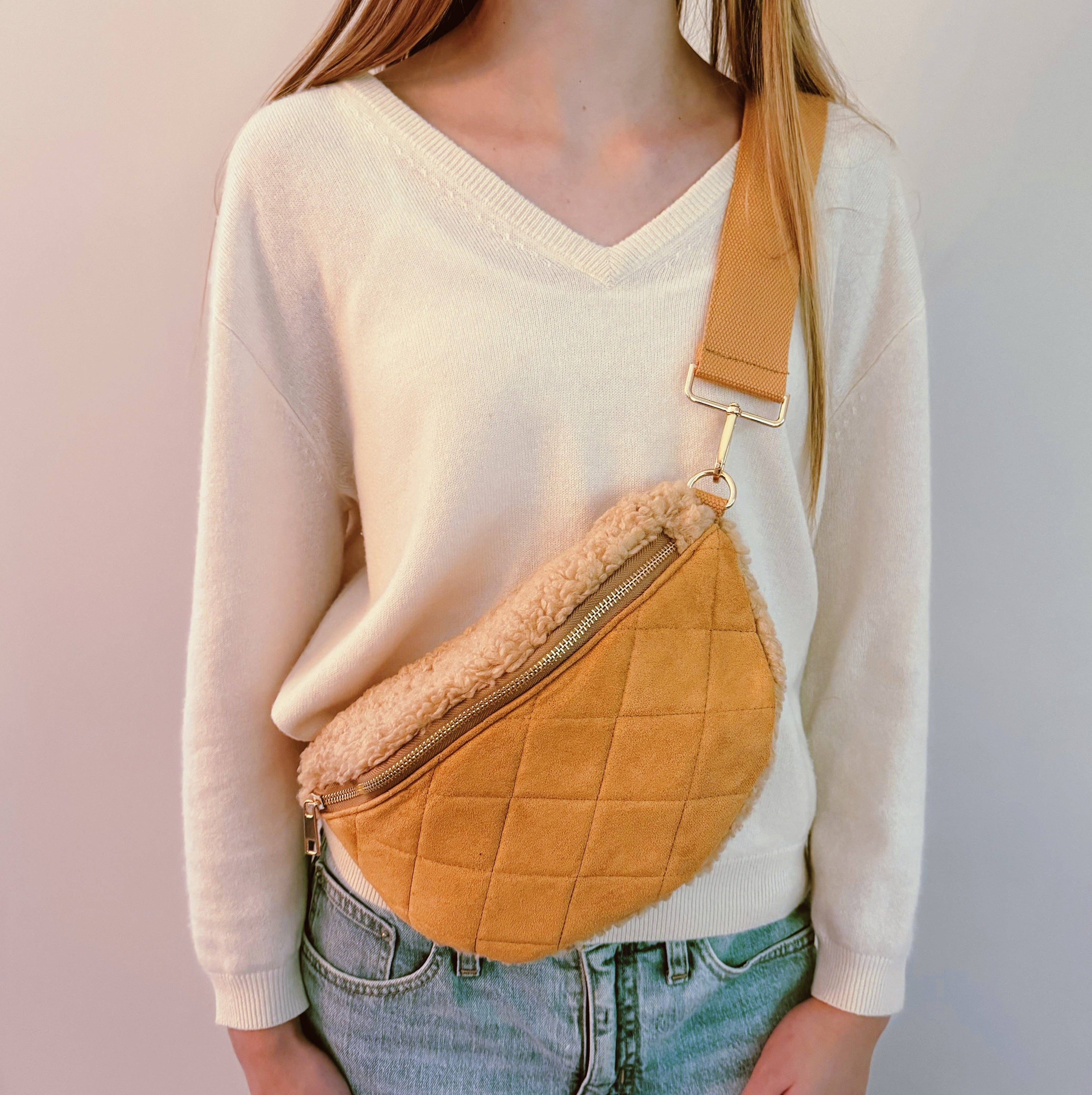 Fuzzy And Quilted Luxe Sling Bag: Black