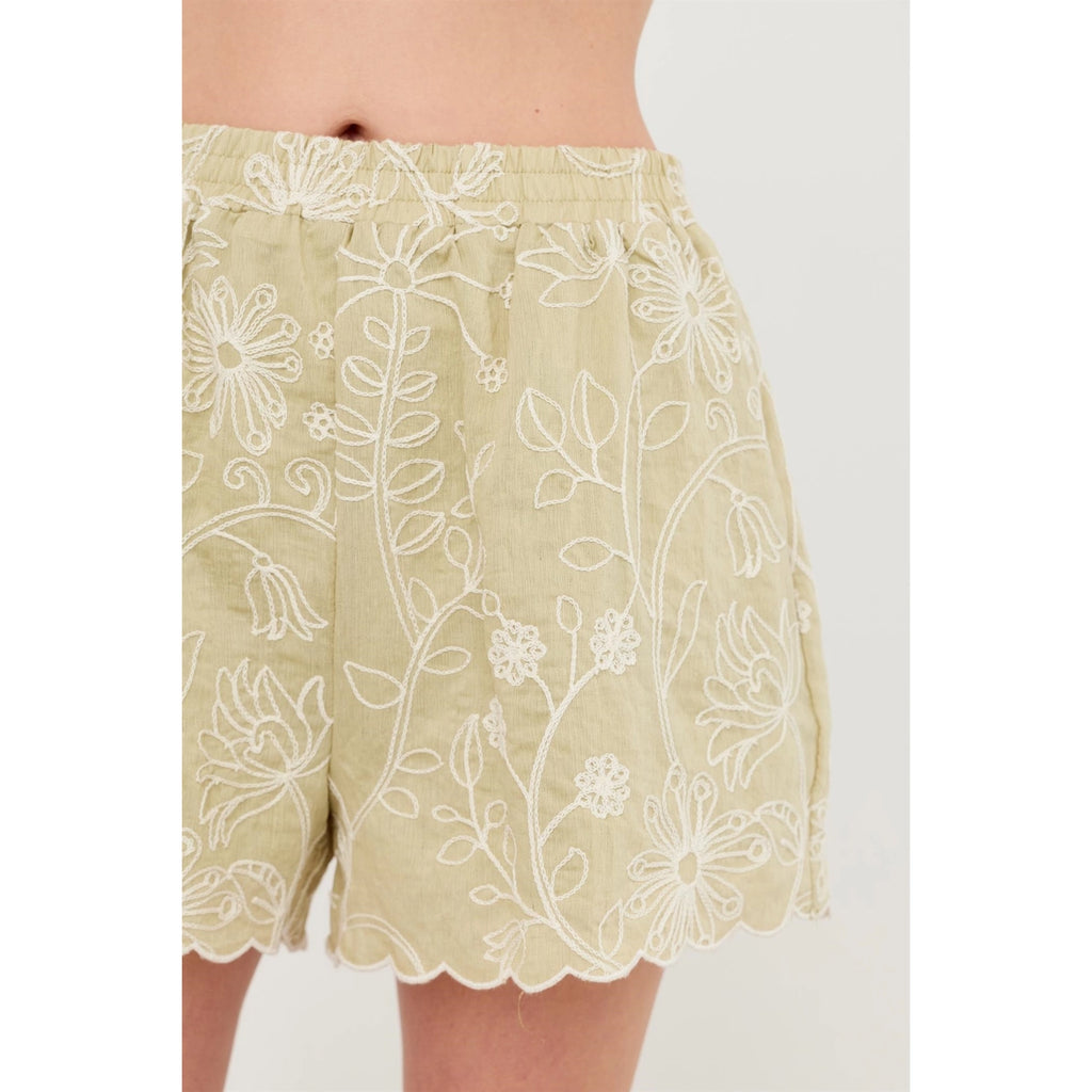 Embroidered Scallop Hem Shorts