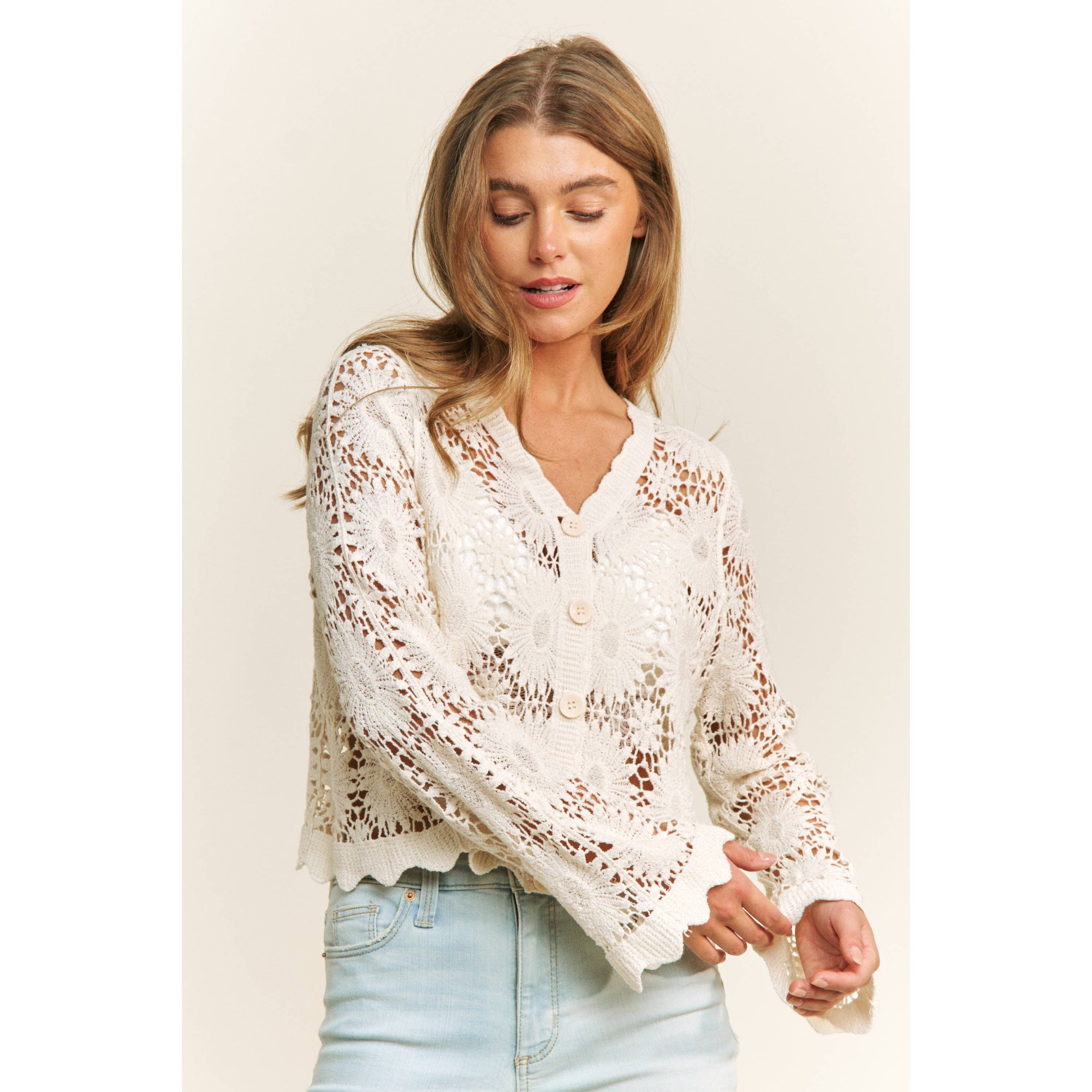 Luna Bloom Scallop Crochet Top