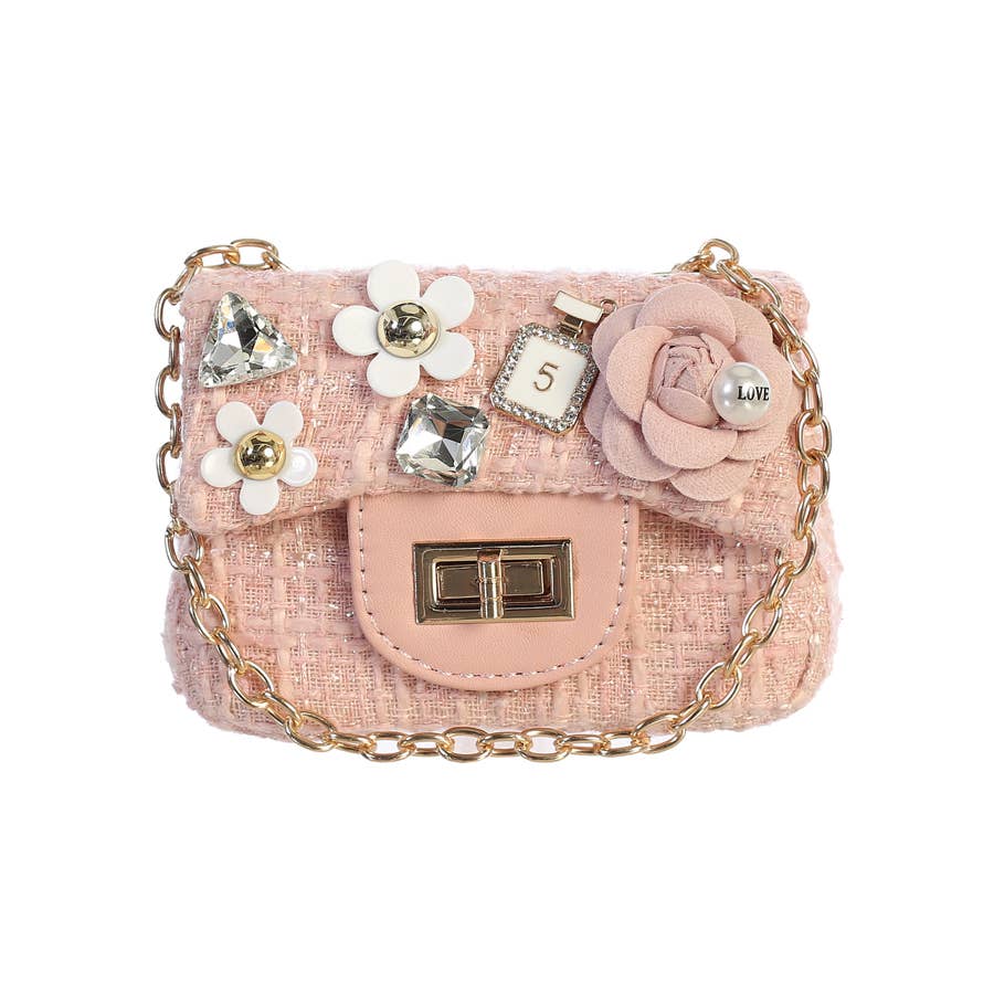 Mini Tweed Purse with Adorable Charms: Pink