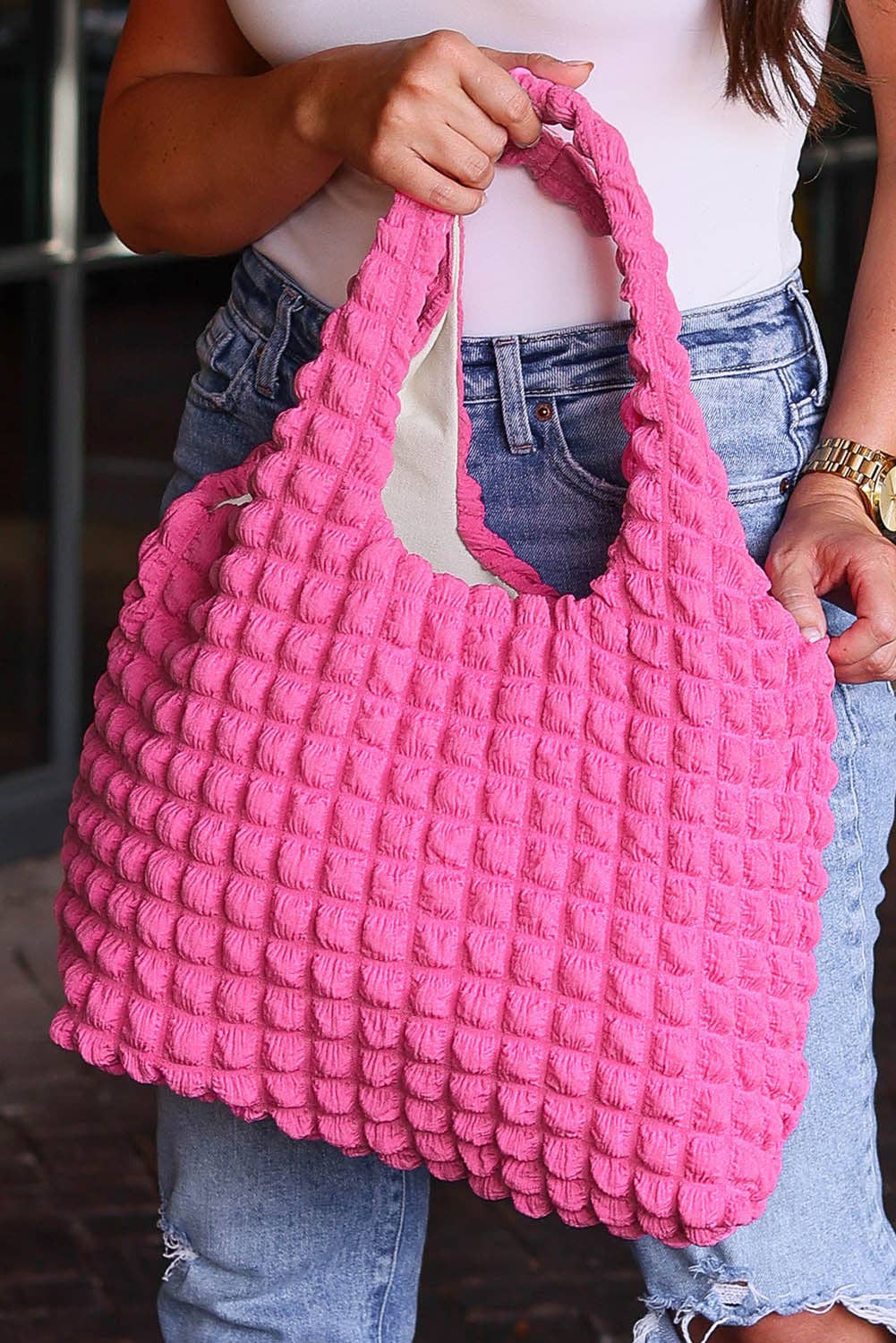Rose Red Puffy Texture Bag
