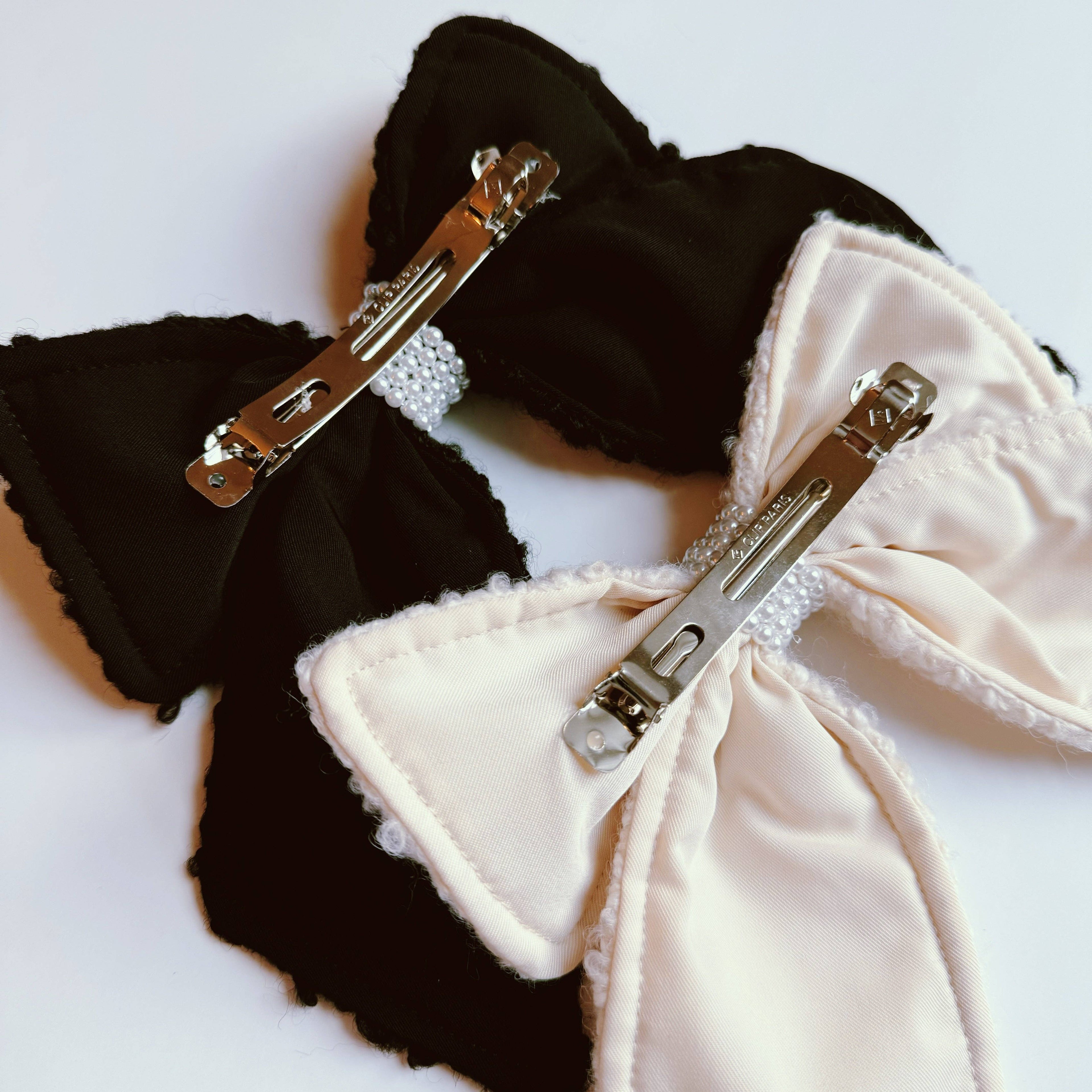 Lovely Tweed Bow Hair Clip: Black