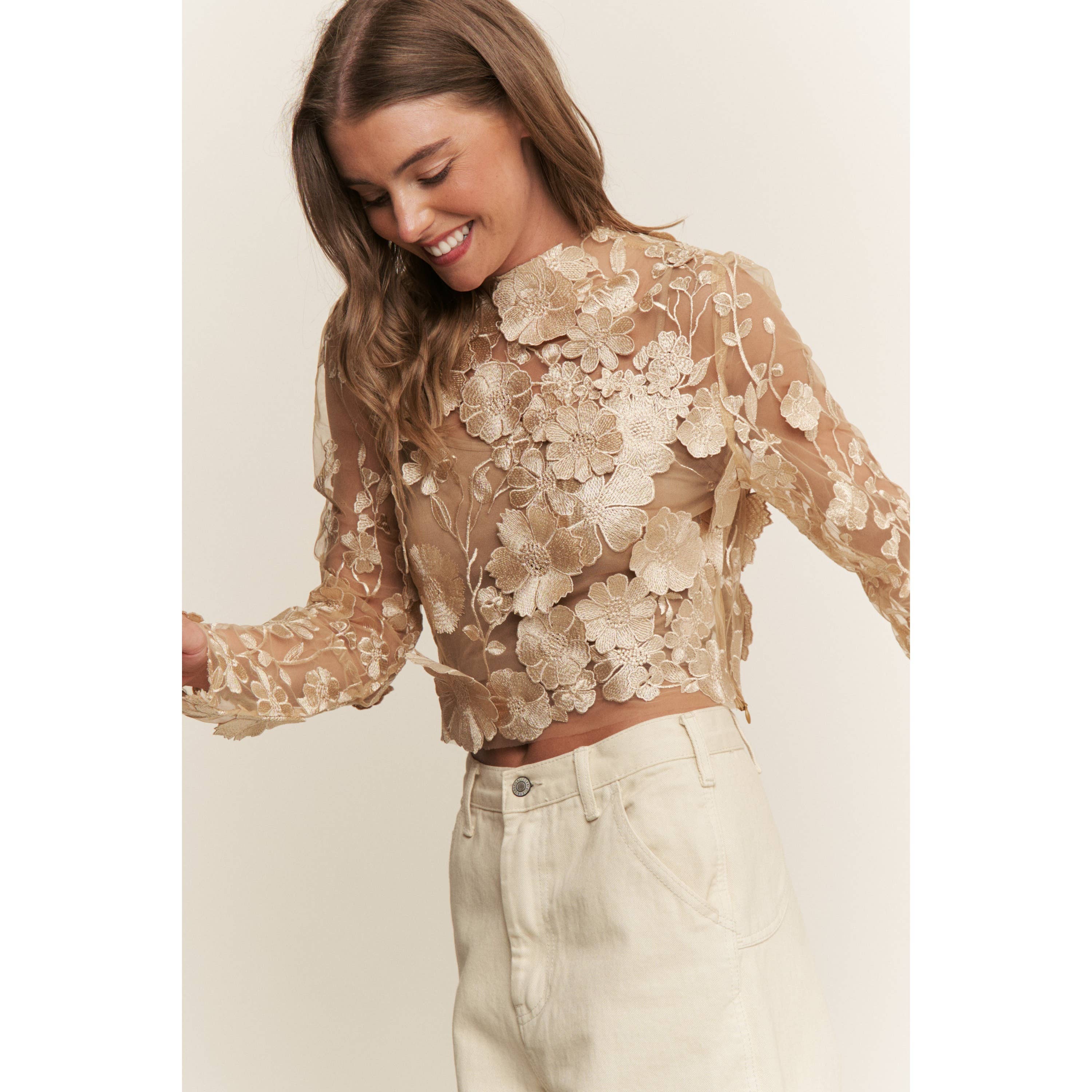 Desert Bloom Embroidered Crop Top