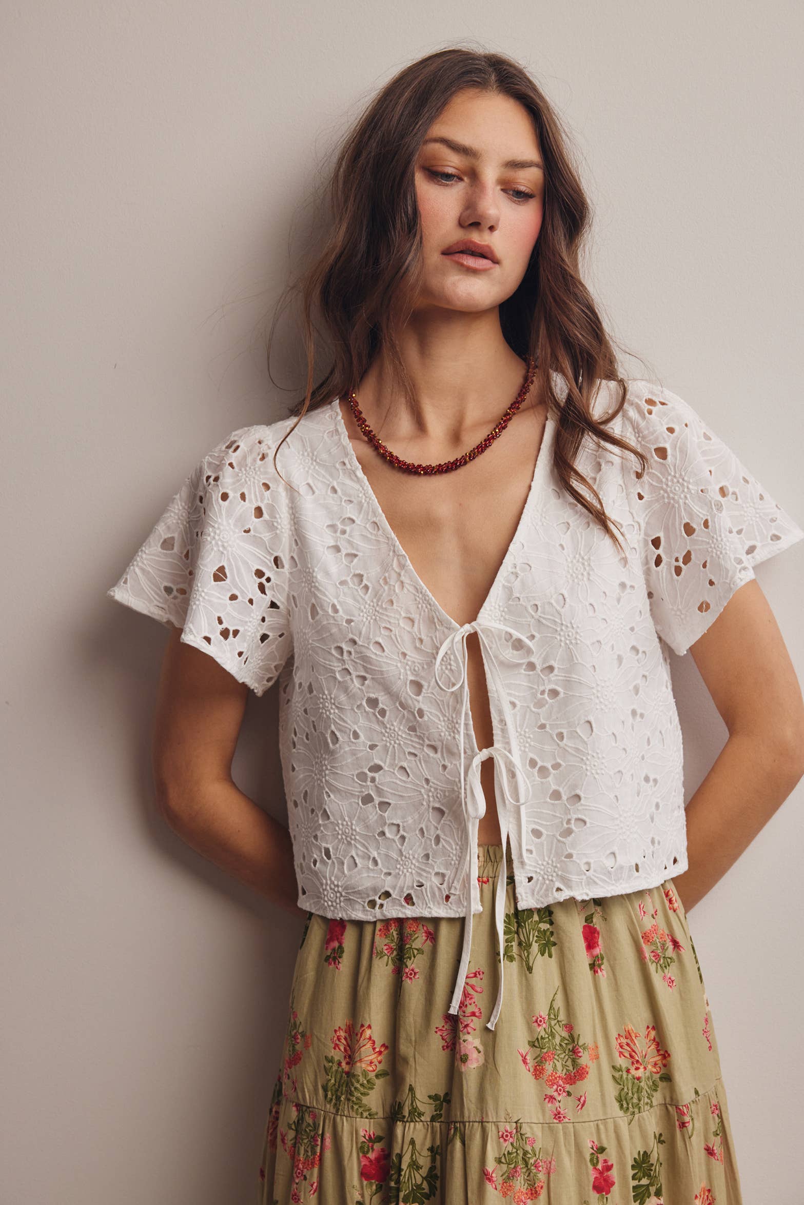 The Ivory Bloom Tie-Front Top