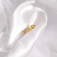 Load image into Gallery viewer, 18K Gold PVD Engraved CZ Cross Stacking Ring
