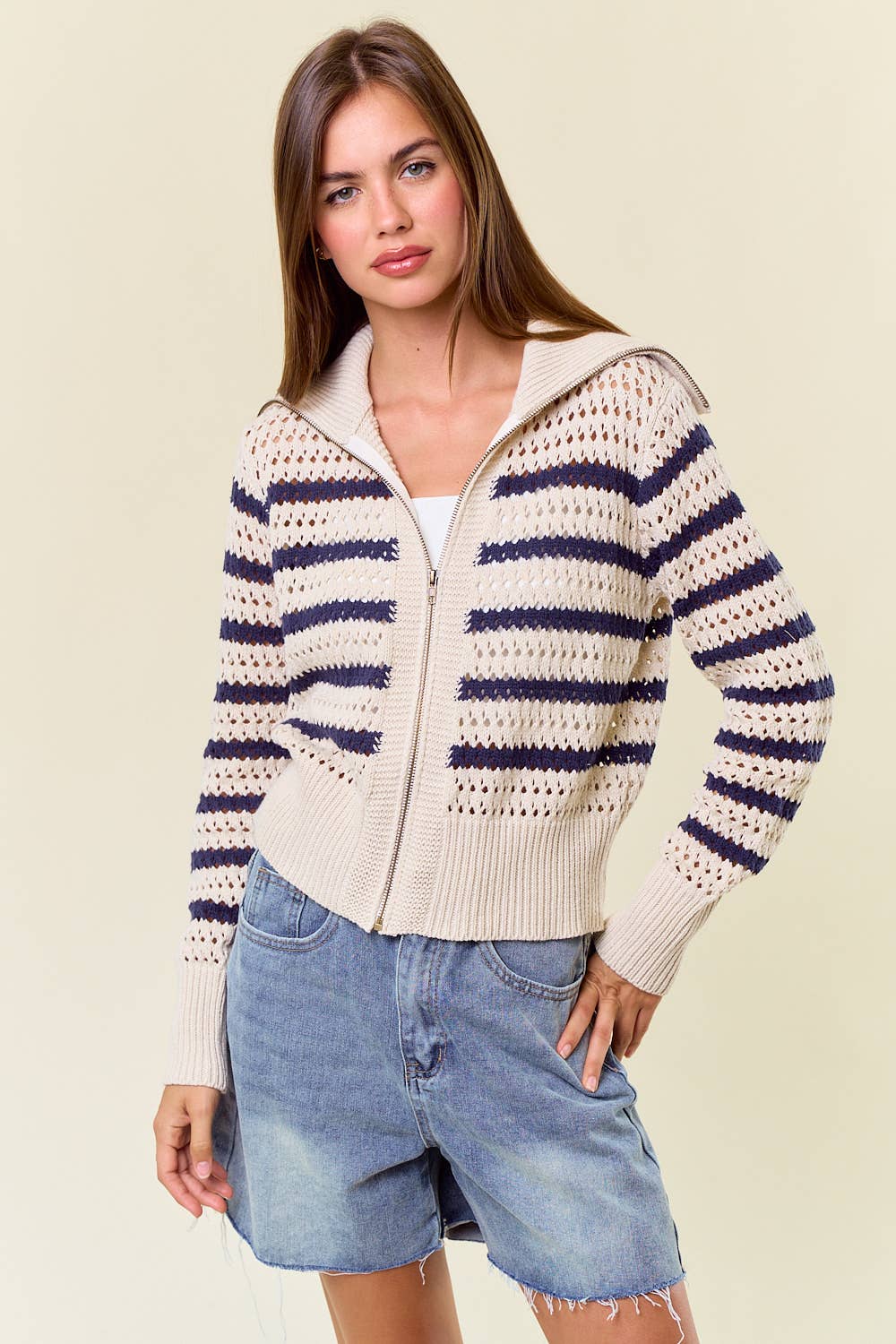 The Willow Pointelle Zip Cardigan