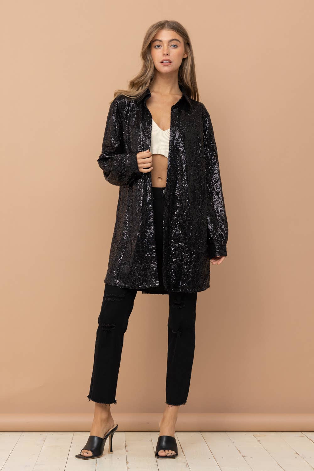 Sequin Button Shirt Dress
