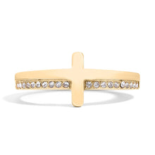 Load image into Gallery viewer, 18K Gold PVD Engraved CZ Cross Stacking Ring
