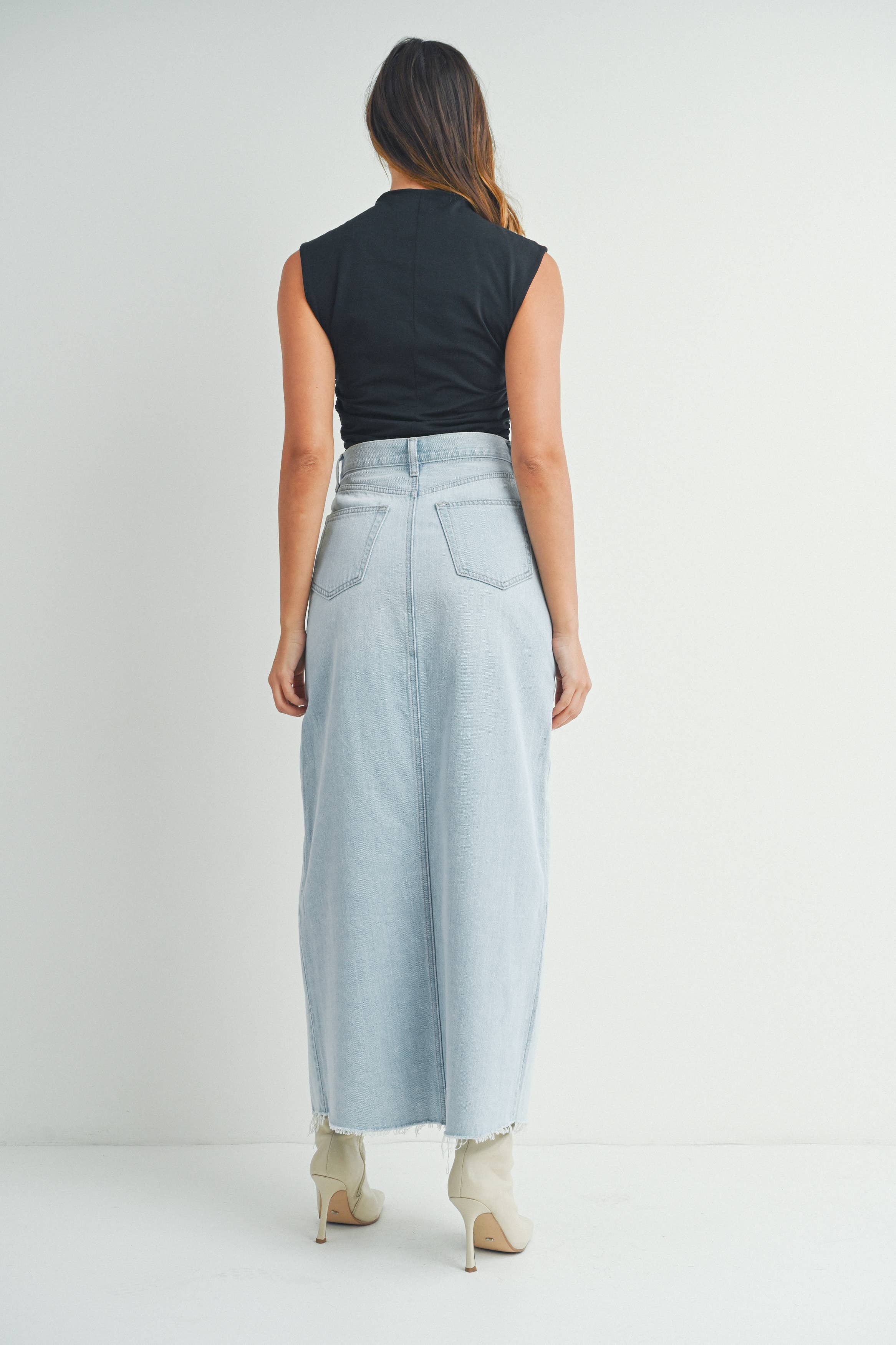 Maxi Open Slit Denim Skirt