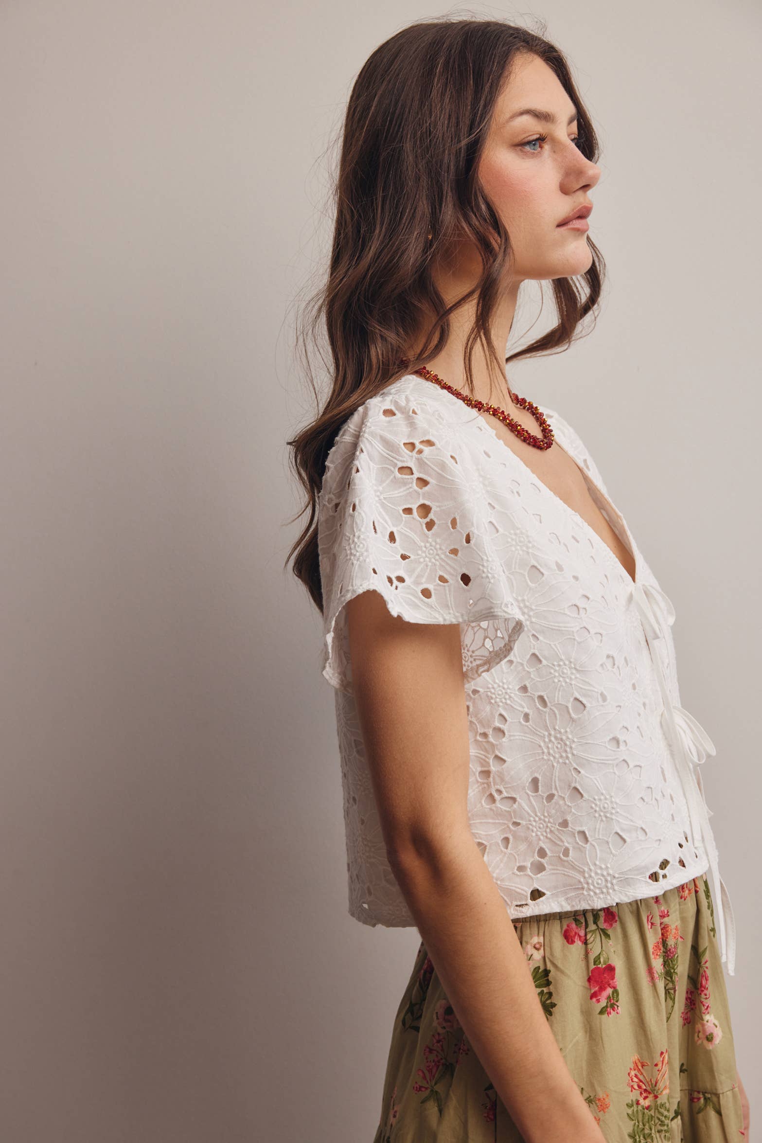 The Ivory Bloom Tie-Front Top
