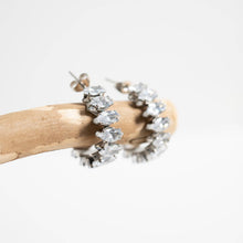 Load image into Gallery viewer, 18K Gold PVD Stainless Steel Marquis CZ Stone Hoop Earrings

