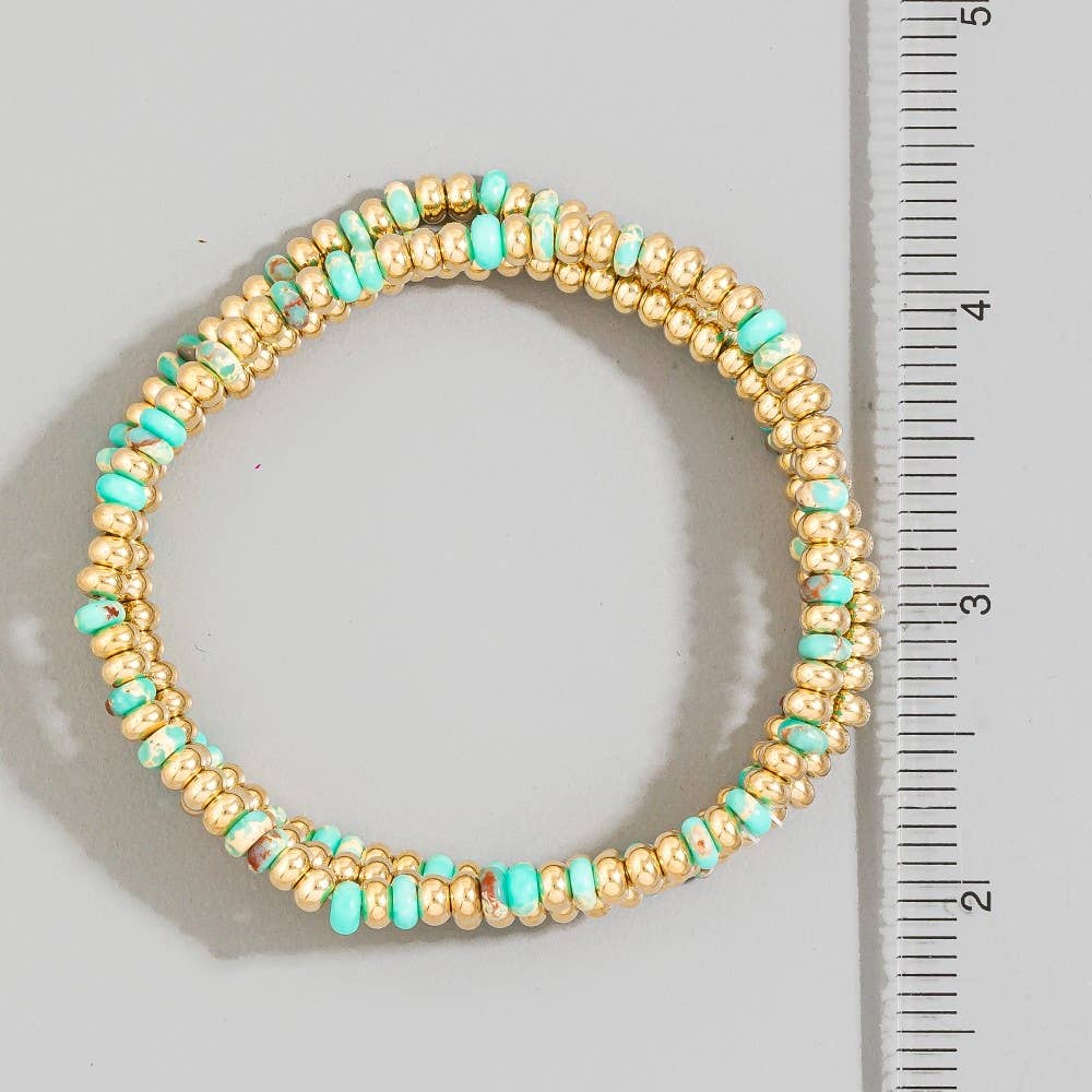 Beaded Stone & Gold Stretch Bracelet Set