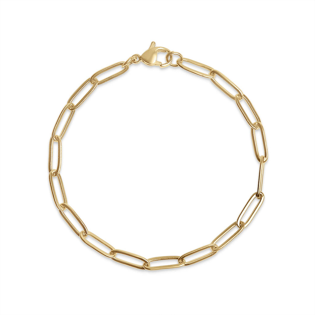 Stainless Steel Paperclip Chain Bracelet: Gold / 7