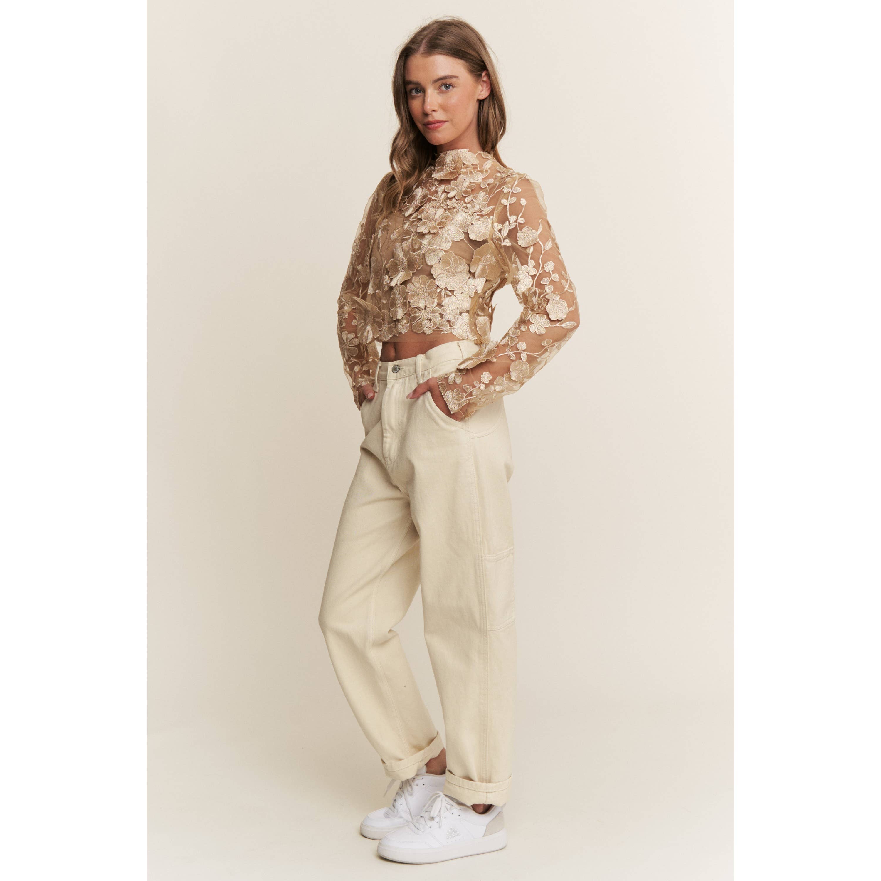 Desert Bloom Embroidered Crop Top