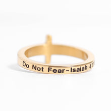 Load image into Gallery viewer, 18K Gold PVD Engraved CZ Cross Stacking Ring
