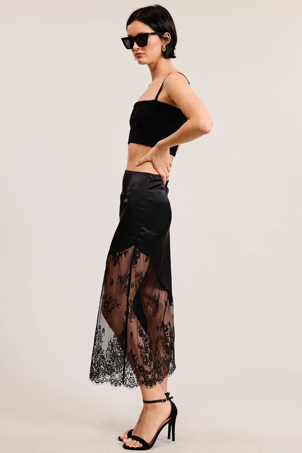 Asymmetrical Satin Midi Skirt