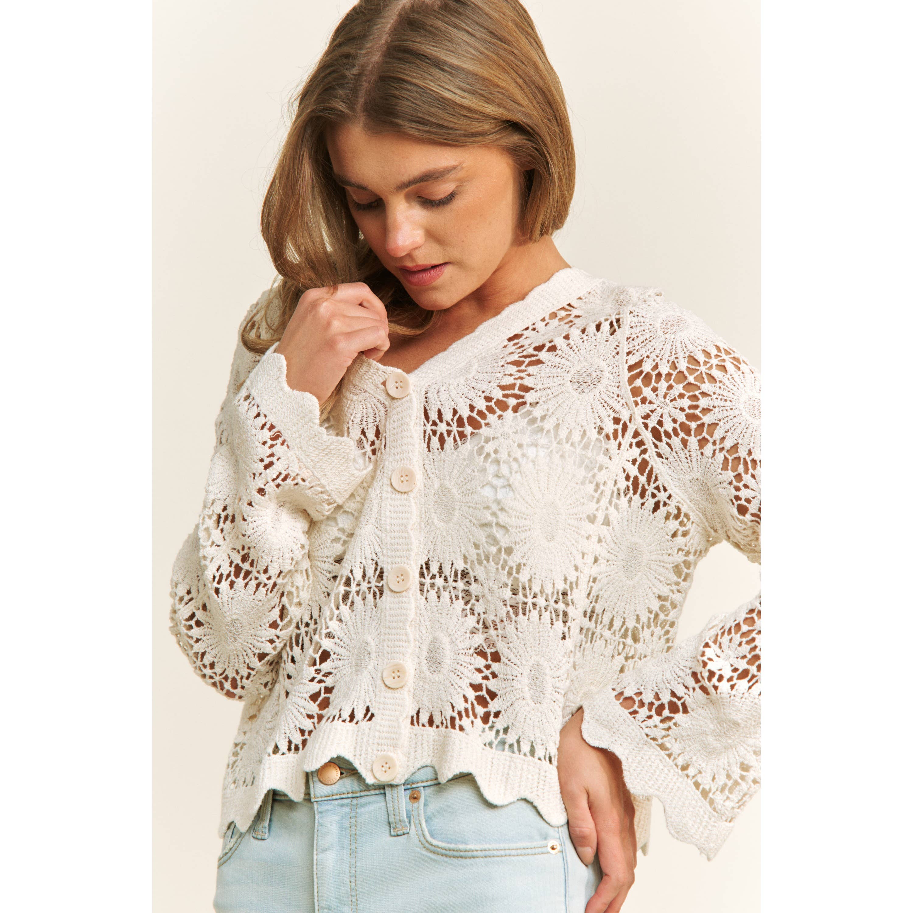 Luna Bloom Scallop Crochet Top
