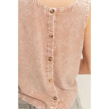 Mineral Wash Button Back Tank