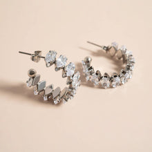 Load image into Gallery viewer, 18K Gold PVD Stainless Steel Marquis CZ Stone Hoop Earrings
