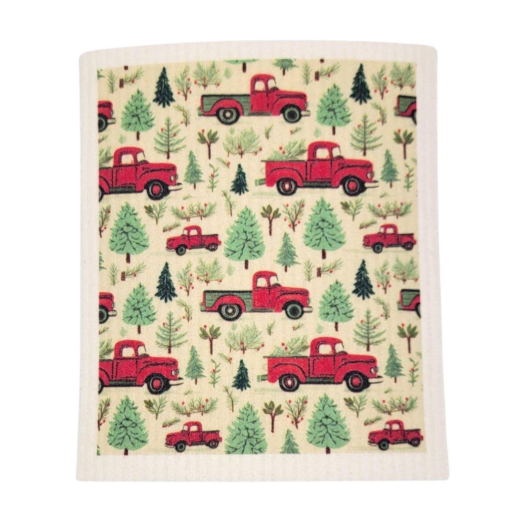 Red Christmas Truck Swedish Dishcloth