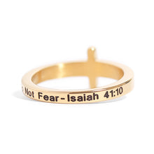 Load image into Gallery viewer, 18K Gold PVD Engraved CZ Cross Stacking Ring

