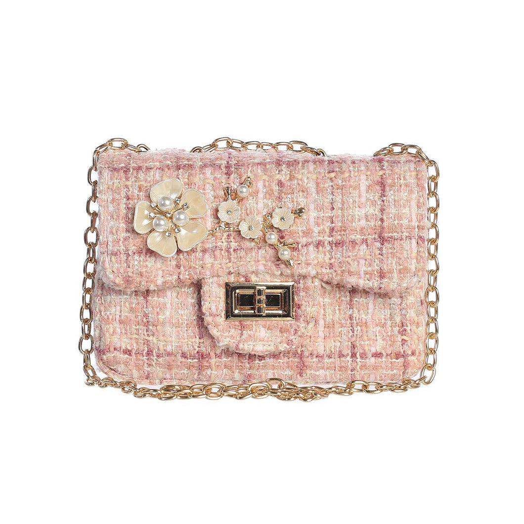 Floral Harmony: Pink Tweed Purse