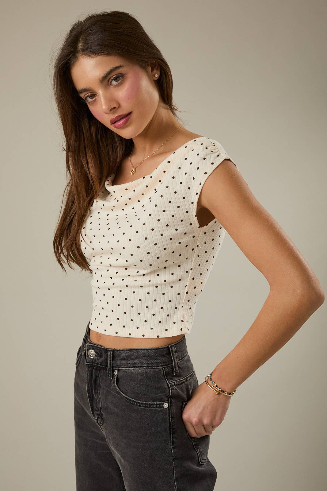 Mocha Dot Lounge Rib Tank