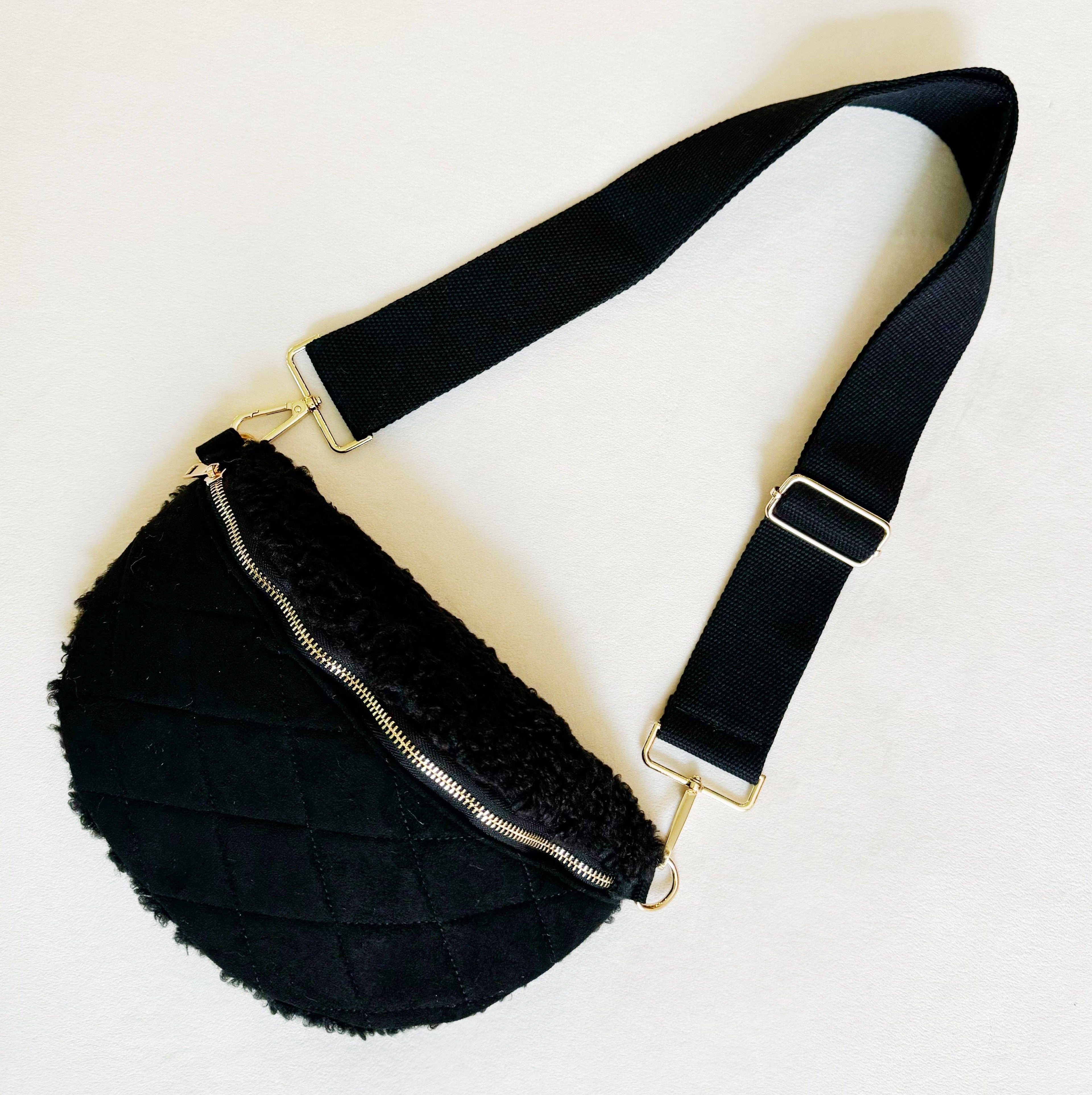 Fuzzy And Quilted Luxe Sling Bag: Black