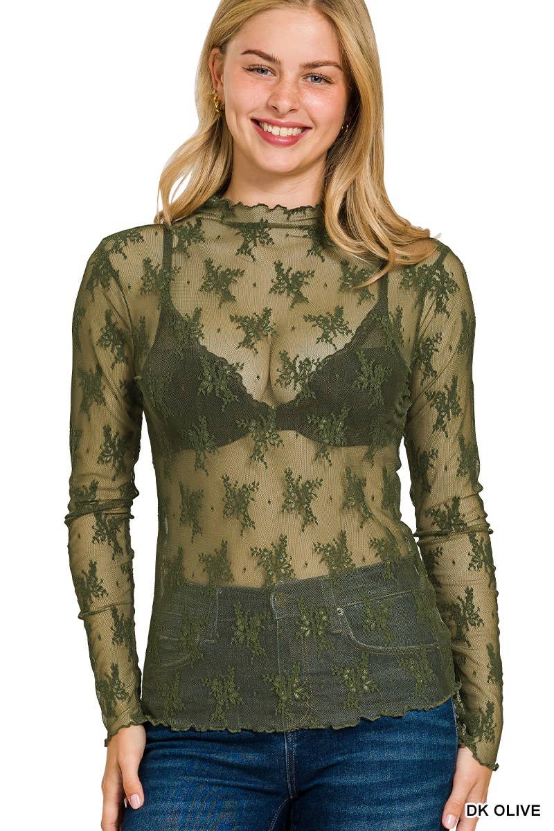 Semi Sheer Mesh Lace Shirt
