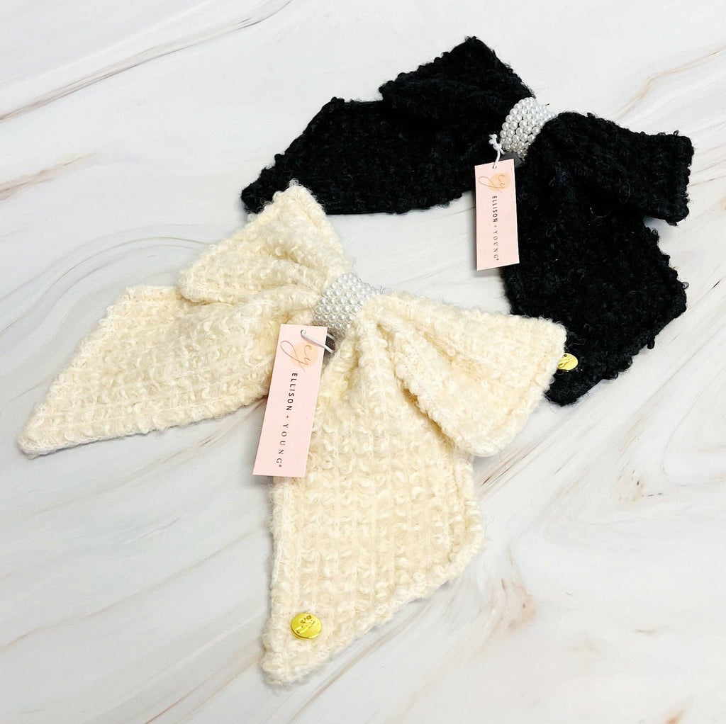 Lovely Tweed Bow Hair Clip: Black