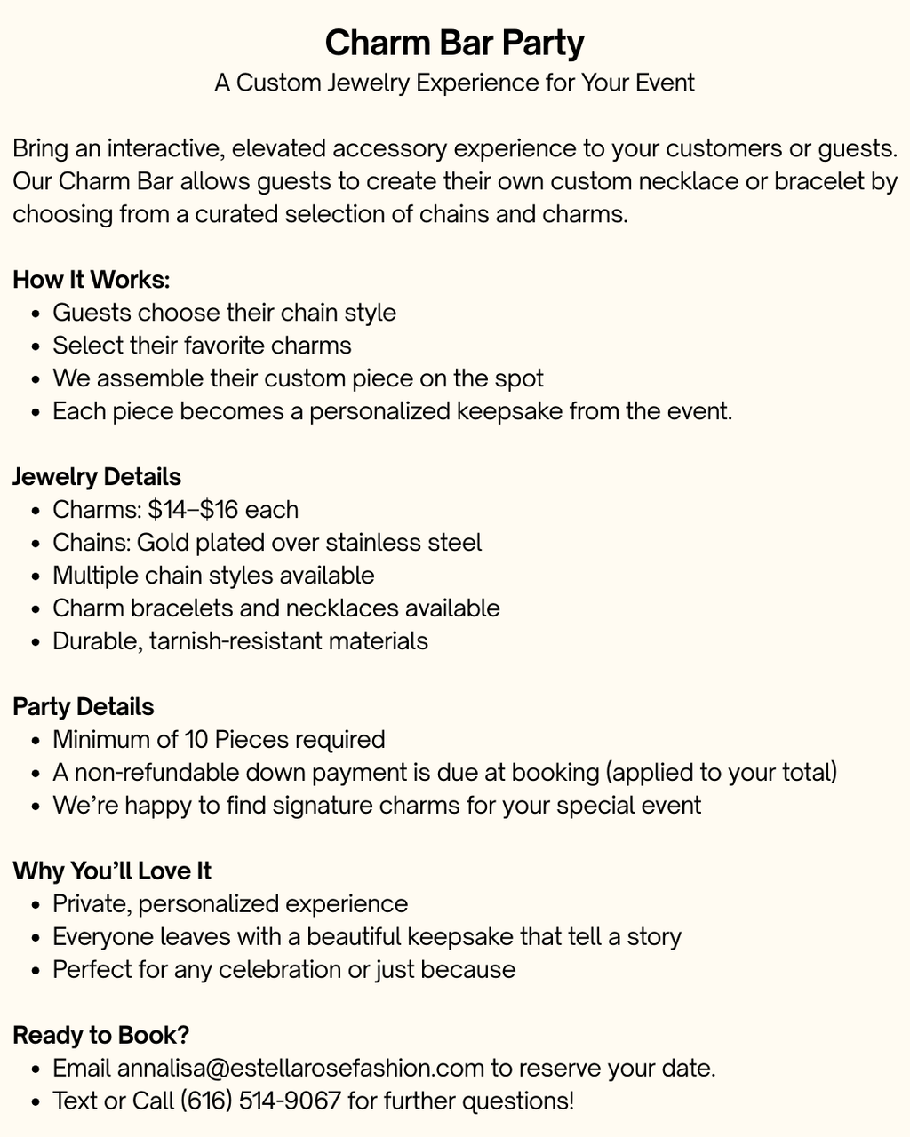 Book A Charm Bar Party